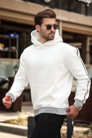 Madmext Ekru Kapüşonlu Kanguru Cep Erkek Sweatshirt E7163 Ekru