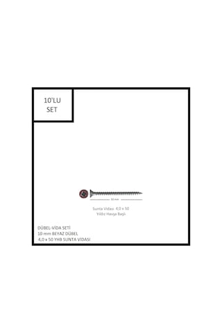 Dübel-vida Seti, Beyaz Dübel 10 Mm, 4,0x50 Yhb Sunta Vidası, 10 Adet
