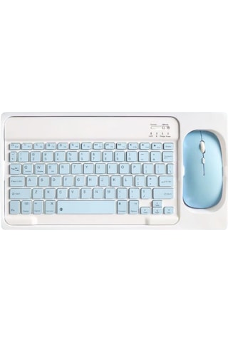 Mufunye Mavi 10 İnç Ultra İnce Sessiz Bluetooth Klavye + 1600 Dpı Mouse Seti - Cep Telefonu, Dizüstü, İpad Uyumlu - Klavye Dahili Pil İle