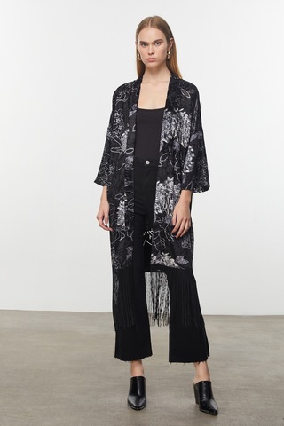 Mudo Kadın Kadın Multi Renk Püskül Detaylı Kadife Dokulu Kaftan 1248278
