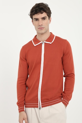 Dufy Erkek Regular Fit Polo Yaka Kiremit Fermuarlı Hırka-19547