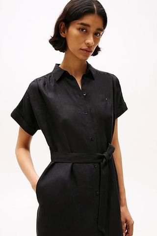 Tommy Hilfiger Kadın Ess Linen Midi Elbise - Siyah Triple Black