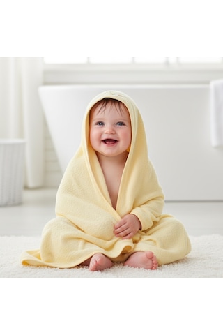 Unisex Yenidoğan Kapüşonlu Nakışlı Bebek Havlusu Standart