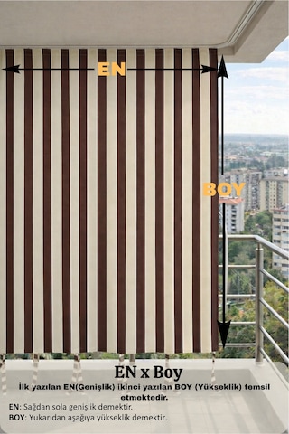 Kahve-krem Balkon Perdesi Kornişli Bağcıklı Su Geçirmez Dış Mekan Dayanıklı Modern Balkon Brandası Kahverengi-krem