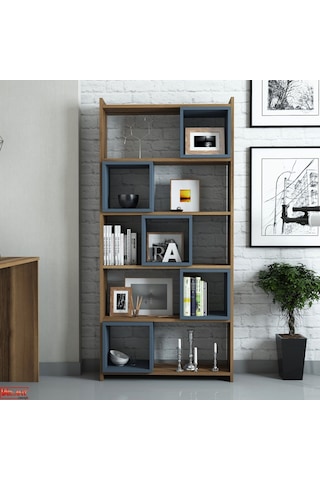 Variant Box Kitaplık Ve Çalışma Masası Takımı - Ceviz / Mavi