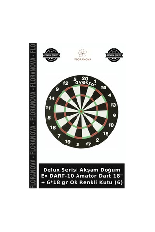 Delux Serisi Akşam Doğum Ev Dart-10 Amatör Dart 18" + 6 18 Gr Ok Renkli Kutu 6