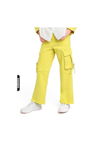 Xo Kids Yırtmaçlı Geniş Paçalı Kargo Cepli Kız Çocuk Pantolon 5-14 Yaş 2428 Yeşil