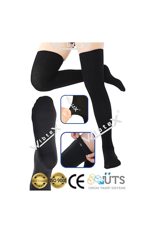 Wibtex Diz Üstü Varis Çorabı Kapalı Burun Siyah Renk