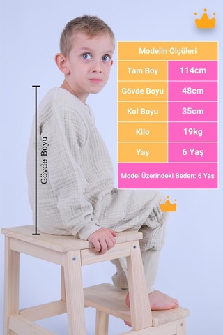 Babyhola Çocuk Mevsimlik Uyku Tulumu 2-8 Yaş 1 Tog 4 Kat Müslin Uzun Kollu Uyku Tulumu Bej