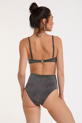 Argento Kadın Siyah Simli Çıkarılabilir Kaplı Yüksek Bel Straplez Bikini Takımı Siyah