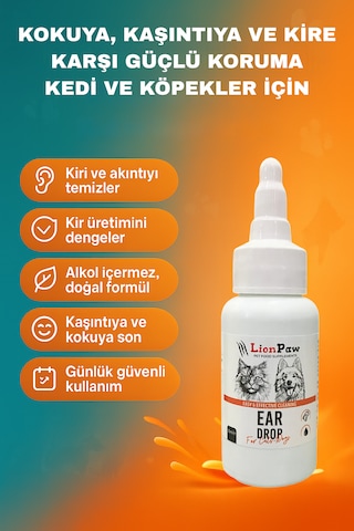 Lion Paw Kedi Köpek Kulak Temizleme Solüsyonu Kir Enfeksiyon Kaşıntı 50 ML