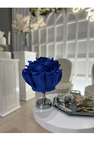 Dekor Yapay Eva Çiçeği Kablosuz Masa Lambası Saks Mavisi-gümüş 9v Pil 75-90 Saat