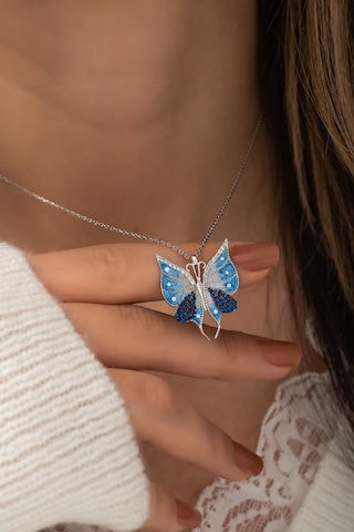 Nereze 925 Ayar Gümüş Mavi Mineli Kelebek Kolye Kadın Gümüş Kolye