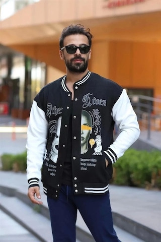 Erkek Oversize Kolej Ceket - Siyah Siyah