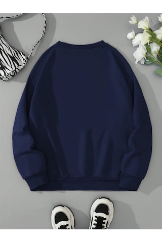 Startmore Lacivert Unisex Erkek/kadın Ok Bear Özel Renkli Baskılı Oversize Pamuklu Bisiklet Yaka