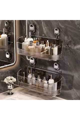 Sn-29266 Vantuzlu Şeffaf Banyo Mutfak Rafı Organizer 0