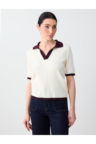 Jimmy Key Ekru Polo Yaka Kısa Kollu Triko Bluz 6sw035739114