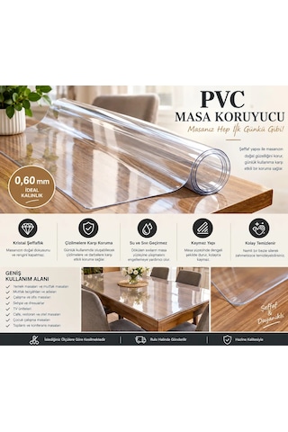Hazline Şeffaf Masa Koruyucu Örtü 0,60 Mm Kalın Pvc Mika Kaymaz Leke Tutmaz Çizilme Önleyici Örtü