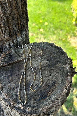 Örgü Model Şık Tasarım Silver Gold Renk Gümüş Ve Altın Renk 316l Çelik Zincir Kolye 65cm Altın - Gümüş