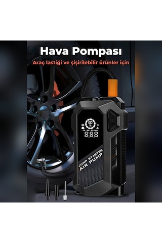 Q18 Jump Starter Akü Takviye Cihazı Hava Kompresörlü Powerbank 12000 Mah 4'ü 1 Arada