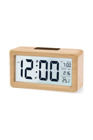 Singree Ahşap Dijital Alarm Saat - Büyük Lcd Ekran, Işık Sensörü, Snooze Ve Sicaklık Gösterimi - Pil İle Çalışır Pil Hariç