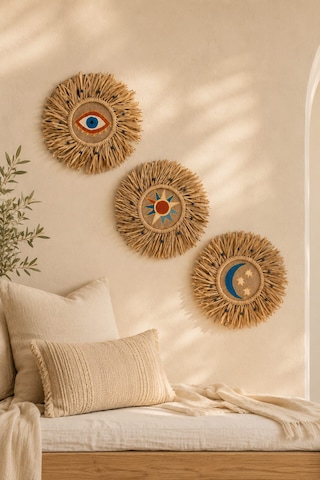Momiko The Celestial Trilogy , Sun Moon Eye , Gökyüzü 3'lü El Yapımı Hasır Duvar Dekoru 35 Cm -