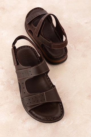 Gondol Unisex Hakiki Deri Cırtlı Ayarlanabilir Rahat Sandalet Hkm.31 Kahverengi