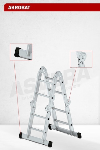 Asvera 2.7 Metre Çok Amaçlı Akrobat Merdiven - 8 Basamaklı 4x2 Katlanır Profesyonel Merdiven