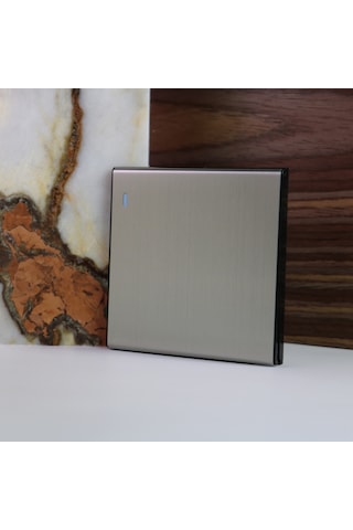 MERALLI INOX 1'li anahtar, hakiki fırçalanmış paslanmaz çelik, çerçevesiz 86×86 Modüler kasa dahil