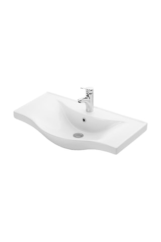 Yıldız 80Cm Komple Parlak Beyaz Renkli Mdf Alt Dolap Ve Lavabo Ta Beyaz