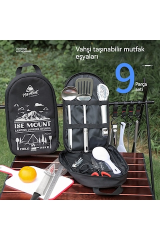 Açık Ocak Dokuz Parçalı Kamp Barbekü Paslanmaz Çelik Kesici Kesme Tahtası Ordu Yeşil 9 Parça Seti Yeşil