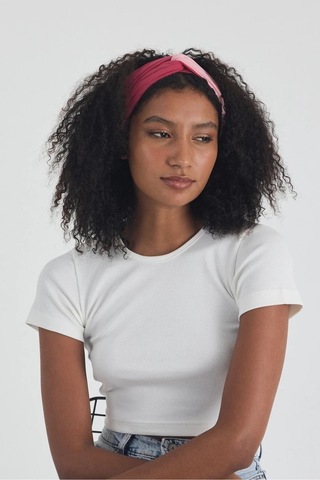 Beyaz Kısa Kol Bisiklet Yaka Vücuda Oturan Kaşkorse Crop + Bandana Set %100 Pamumklu, Esnek Rahat Beyaz-fuşya-pembe