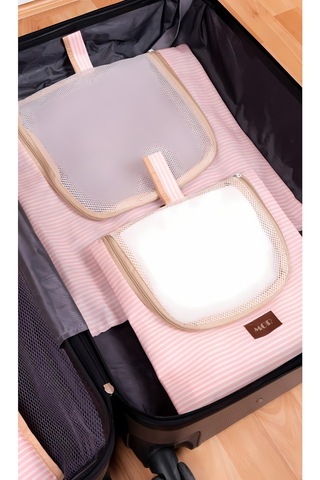 6'lı Bej Valiz Düzenleyici I Bavul Içi Organizer Set I Seyahat Hurcu X Açık Pembe