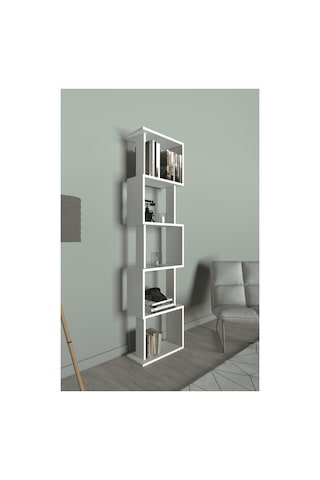 Lavellan Riva Labirent Kitaplık 5 Raflı Modern Dekoratif Kitaplık Ünitesi Beyaz