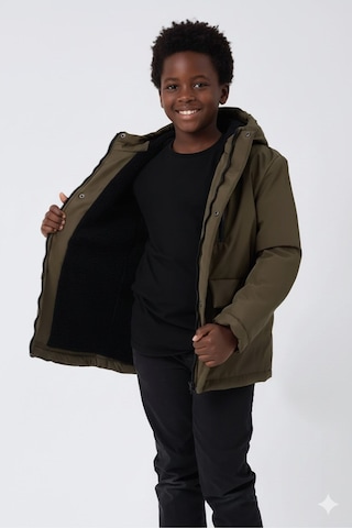 Blayn Jeans Erkek Çocuk Kürklü Su Ve Rüzgar Geçirmez Kapüşonlu Kışlık Mont & Kaban & Parka Haki