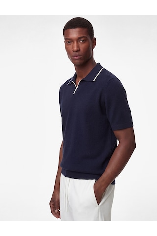 Koton Regular Fit Pamuklu Çizgi Detaylı Polo Yaka Kısa Kollu Triko Tişört Lacivert 6sam70044ht