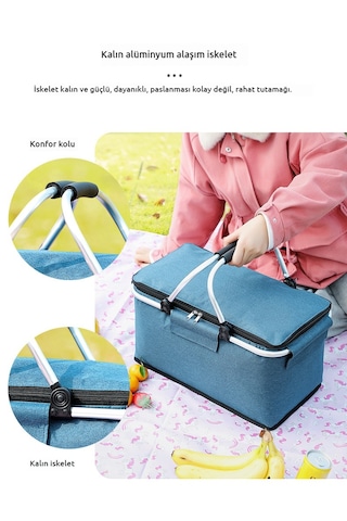 Büyük Kapasiteli Katlanabilir Yalıtımlı Piknik Çantası-sarı Ekose Sarı