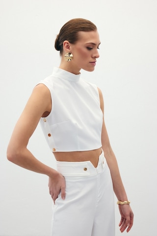Sateen Çıt Çıt Detaylı Crop Bluz - Ekru-134919 Ekru
