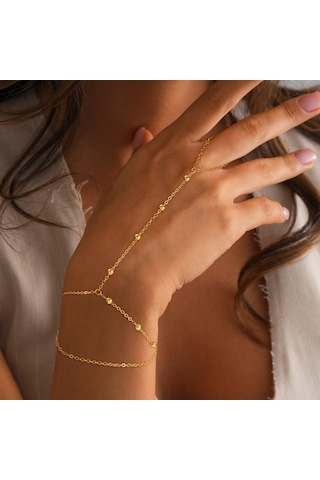 Fosenze 14k Altın Kaplama Kadın Bileklik - Çift Katlı Zincirli Yüzüklü Tasarım, Ayarlanabilir Ve Hipollerjenik, Zirve Mükemmel Hediye Altın