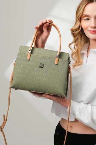 Just Polo Şıklığın Ve Zarafetin Buluştuğu Shopper Yeşil Camel Kadın El Çantası Shoulder Bag