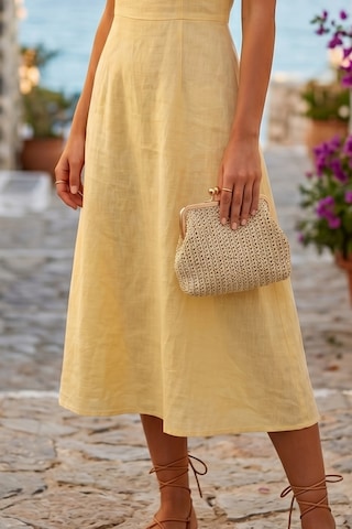 Vivazzaluxe Vintage Model Hasır Örme Mini Omuz, Portföy Clutch Çanta Koyu Krem