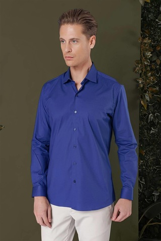 Gk 709 Slim Fit Gece Mavisi Klasik Gömlek Mavi