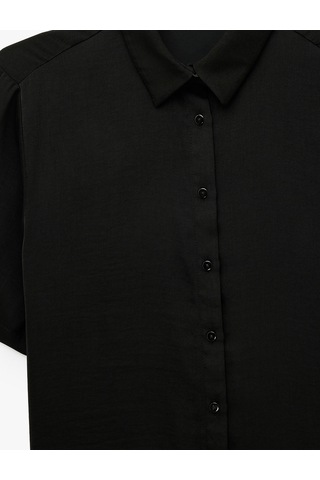 Koton Regular Fit Yarım Kol Klasik Yaka Düğmeli Kısa Kollu Tişört Siyah 6sak60425uw