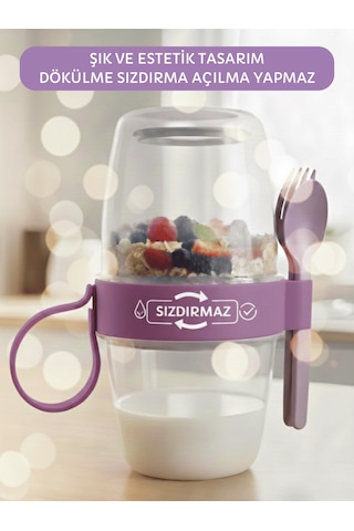 Beylini 3 Lü Set Taşınabilir Kaşık+çatal Kapaklı Yoğurt Müsli Granola Yemek Diyet Saklama Kabı Take And Go Bardak Kahvaltı Salata Hazırla Çık Çok renkli