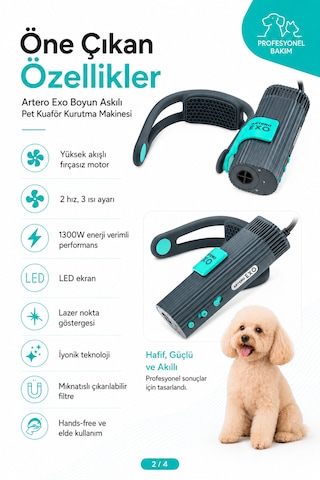 Artero Boyun Askılı Kedi Köpek Kurutma Ve Fön Makinesi Profesyonel Pet Kuaför Antrasit