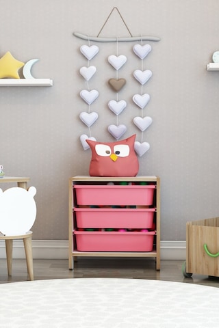 3 Sepetli Çok Amaçlı Oyuncak Dolabı Mdf Pembe Pembe