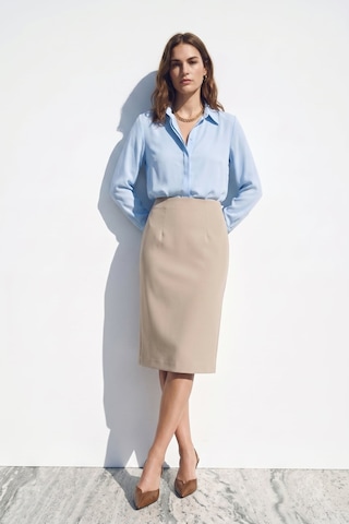 Sateen Düz Kalem Etek - Koyu Bej-137399