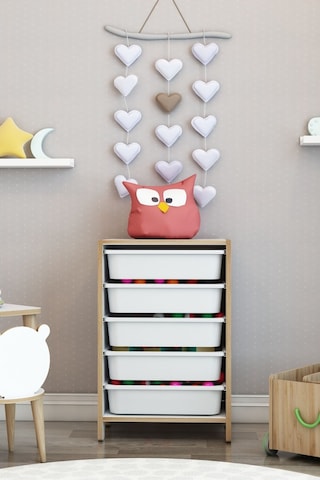 5 Sepetli Çok Amaçlı Oyuncak Dolabı Mdf Beyaz Beyaz