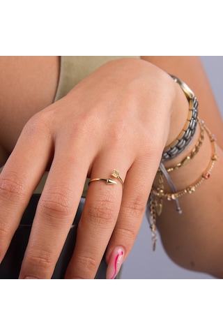 Goldkupe 14 Ayar Altın Ok Formlu Ayarlanabilir Yüzük 0,73 Gr-6415