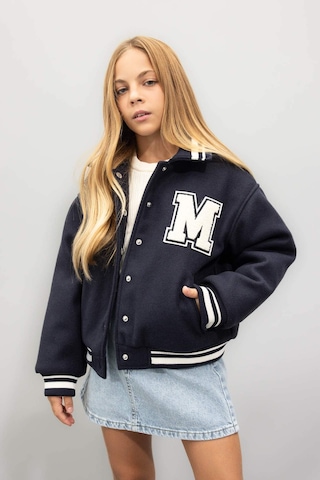 DeFacto Kız Çocuk Yazı Baskılı Çıtçıtlı Ribana Kollu Kolej Mont C5406A824AUNV256 Lacivert